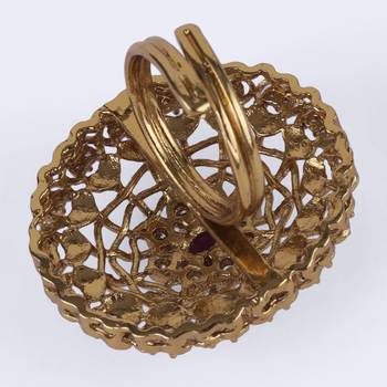 Contemporary round shape gold plated adjustable finger ring for women and girls 4