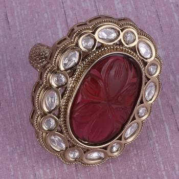 Dazzling round shape gold plated adjustable finger ring for women and girls 1