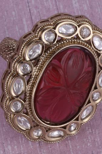 Dazzling round shape gold plated adjustable finger ring for women and girls