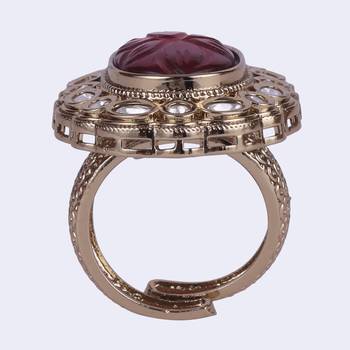 Dazzling round shape gold plated adjustable finger ring for women and girls 3