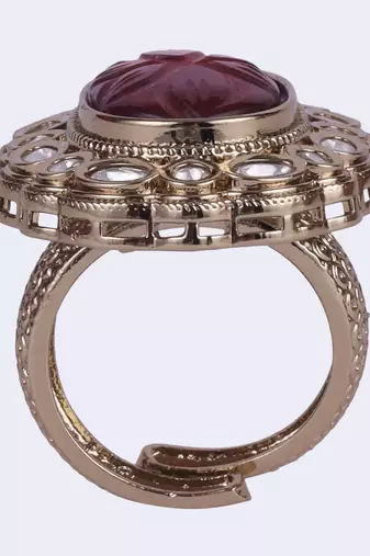 Dazzling round shape gold plated adjustable finger ring for women and girls