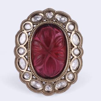 Dazzling round shape gold plated adjustable finger ring for women and girls 5