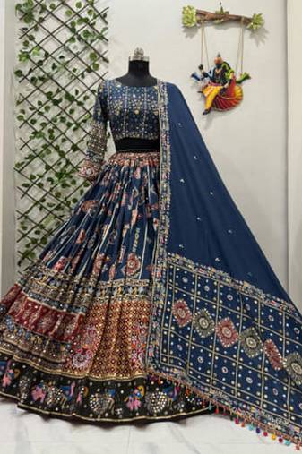 navy_blue muslin cotton navratri special lehenga choli