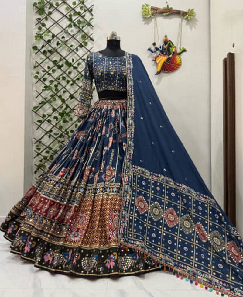 navy_blue muslin cotton navratri special lehenga choli
