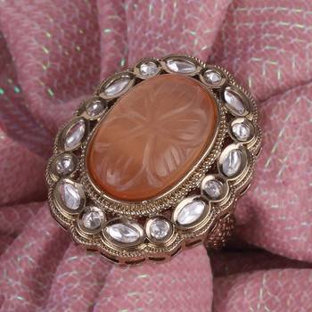 Designer round shape gold plated adjustable finger ring for women and girls 1