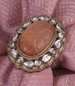 Designer round shape gold plated adjustable finger ring for women and girls