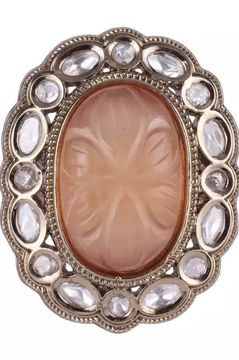 Designer round shape gold plated adjustable finger ring for women and girls