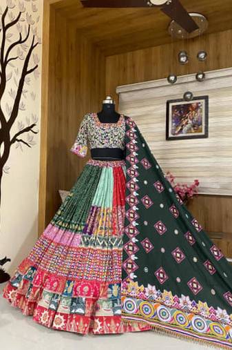multicolor muslin cotton navratri special lehenga choli