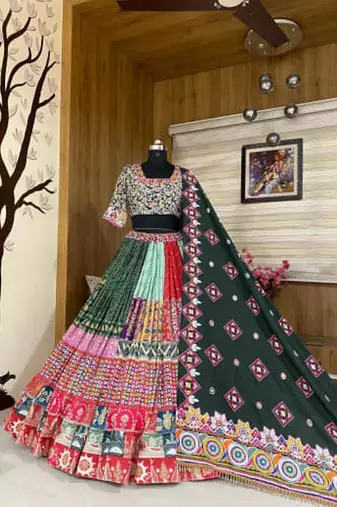 multicolor muslin cotton navratri special lehenga choli
