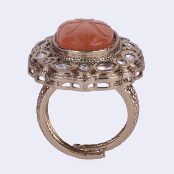 Designer round shape gold plated adjustable finger ring for women and girls 3