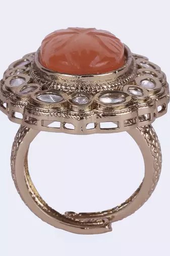 Designer round shape gold plated adjustable finger ring for women and girls