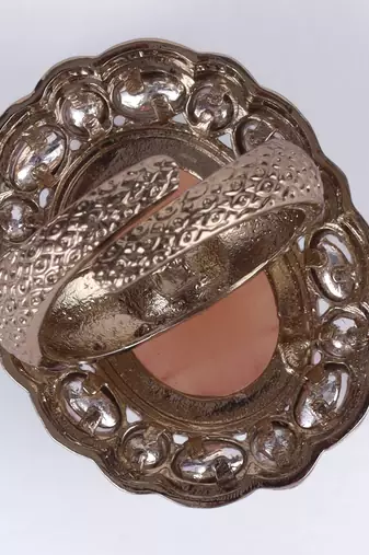 Designer round shape gold plated adjustable finger ring for women and girls