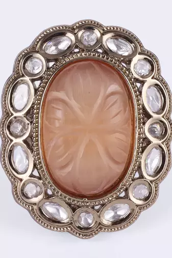 Designer round shape gold plated adjustable finger ring for women and girls