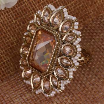 Elegant square and oval shape gold plated adjustable finger ring for women and girls 1
