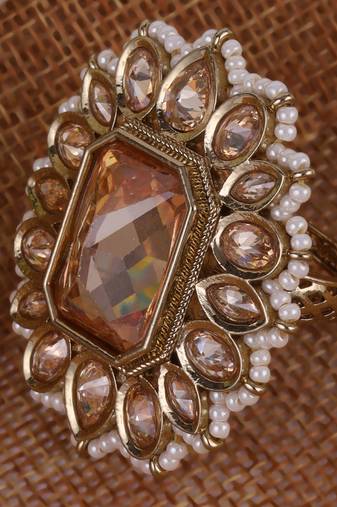 Elegant square and oval shape gold plated adjustable finger ring for women and girls