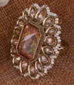 Elegant square and oval shape gold plated adjustable finger ring for women and girls