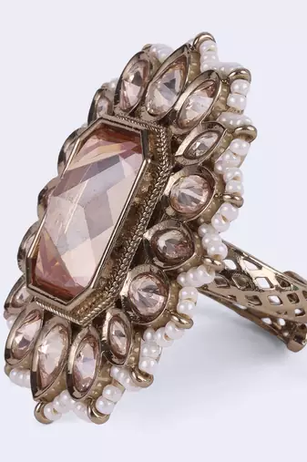 Elegant square and oval shape gold plated adjustable finger ring for women and girls