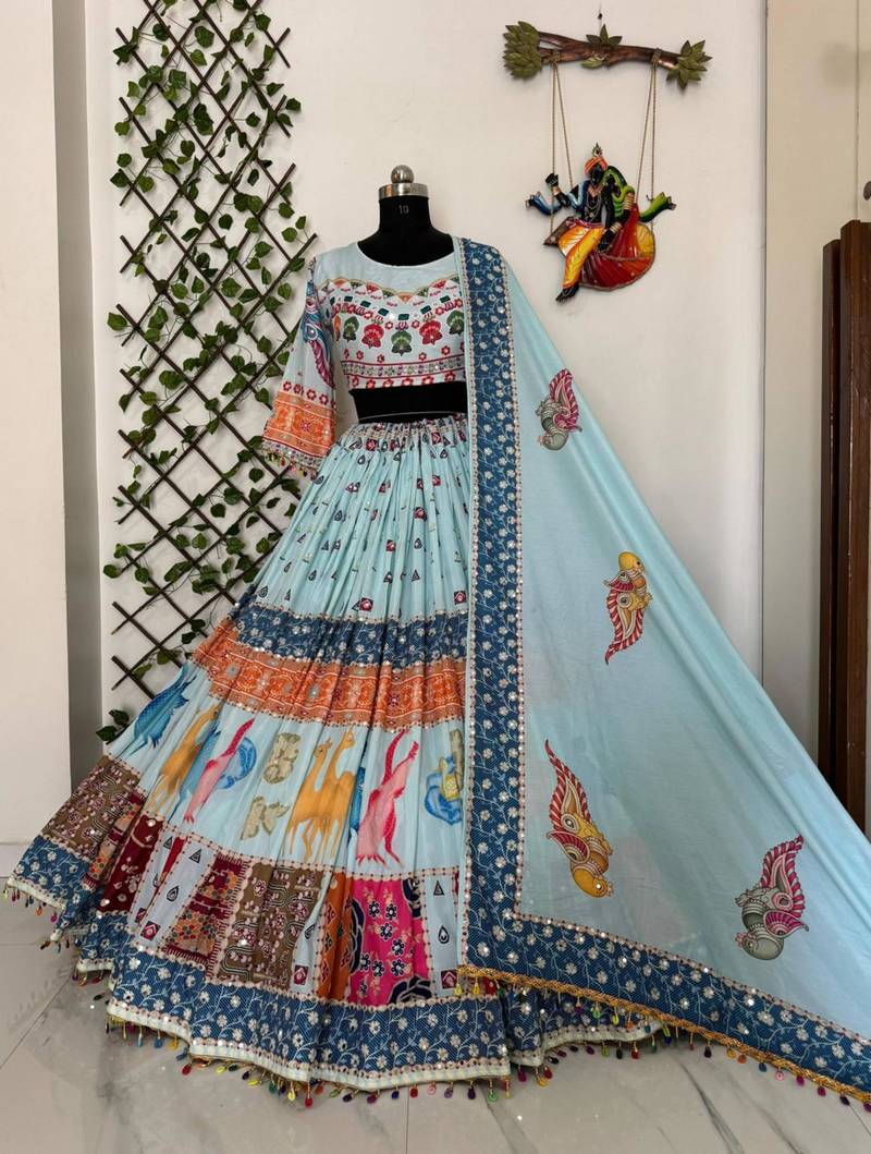 sky_blue muslin cotton navratri special lehenga choli