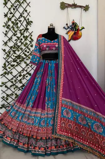 blue muslin cotton navratri special lehenga choli