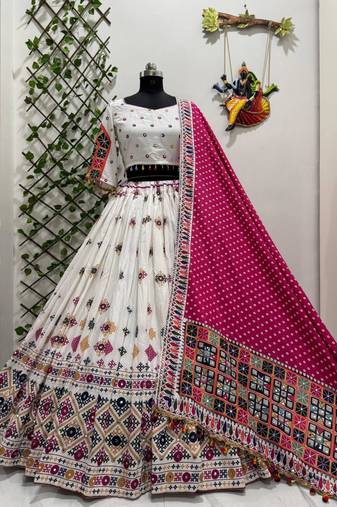 white muslin cotton navratri special lehenga choli