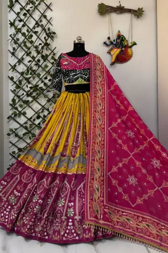 mustard muslin cotton navratri special lehenga choli