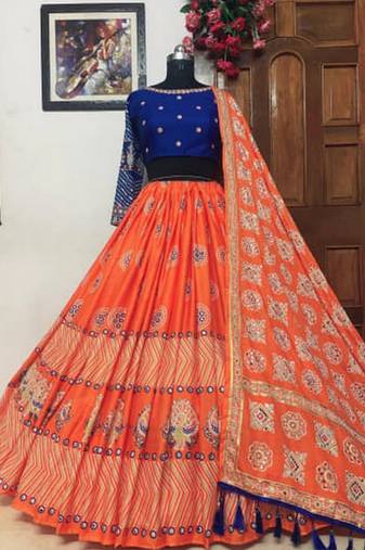 orange silk navratri special lehenga choli