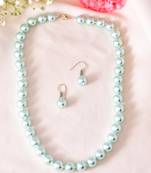 Blue glossy pearl necklace & earring set