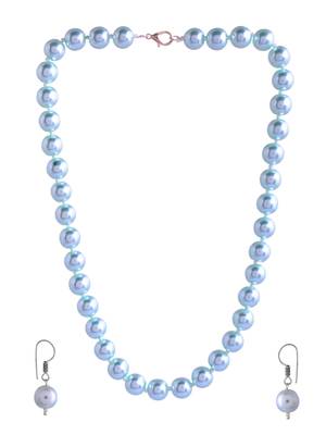 Blue glossy pearl necklace & earring set 2
