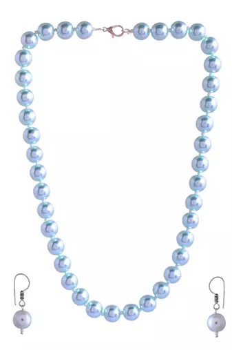 Blue glossy pearl necklace & earring set