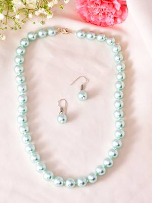 Blue glossy pearl necklace & earring set 4