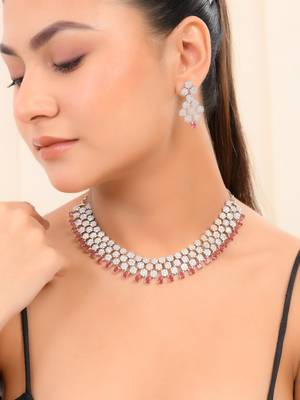 pink alloy necklace set with stone work 1