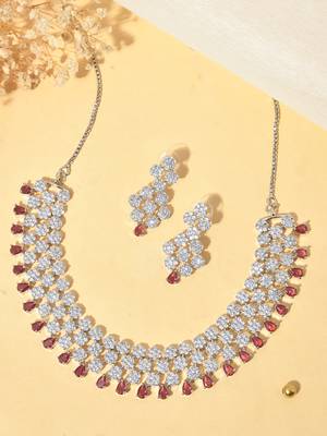 pink alloy necklace set with stone work 2