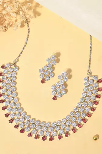 pink alloy necklace set with stone work