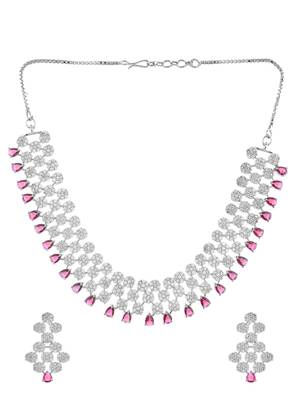 pink alloy necklace set with stone work 3