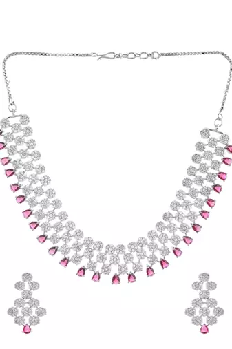 pink alloy necklace set with stone work
