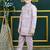 Boys satin chevron sequined embroidered sherwani set- lilac