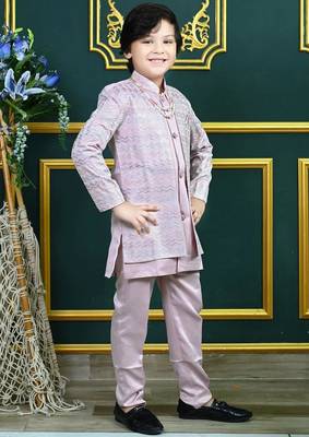 Boys satin chevron sequined embroidered sherwani set- lilac 3
