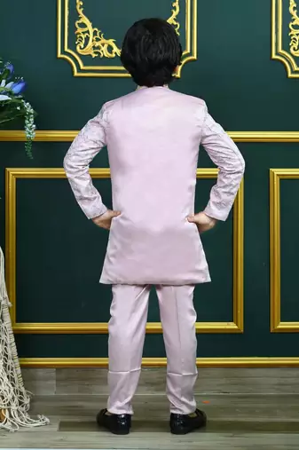 Boys satin chevron sequined embroidered sherwani set- lilac