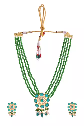 Green necklace & earrings set with kundan