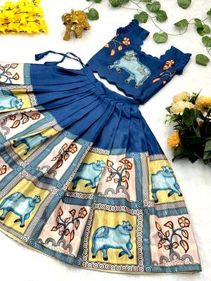 blue chinnon girls lehenga choli with embroidered work 1