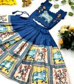 blue chinnon girls lehenga choli with embroidered work