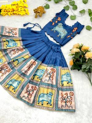 blue chinnon girls lehenga choli with embroidered work 3