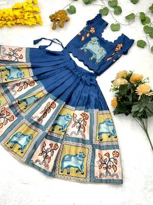 blue chinnon girls lehenga choli with embroidered work 4