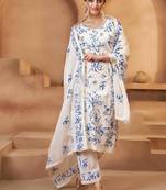 Off white pure bombay cotton semi stitched mirror & thread work suits
