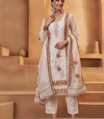Off white pure bombay cotton semi stitched mirror & thread work suits