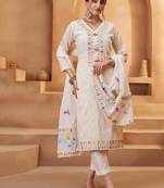 Off white cotton mirror & thread work suits