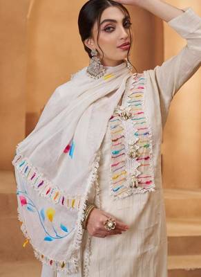 Off white cotton mirror & thread work suits 3
