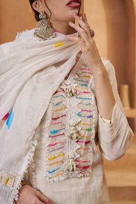Off white cotton mirror & thread work suits 4