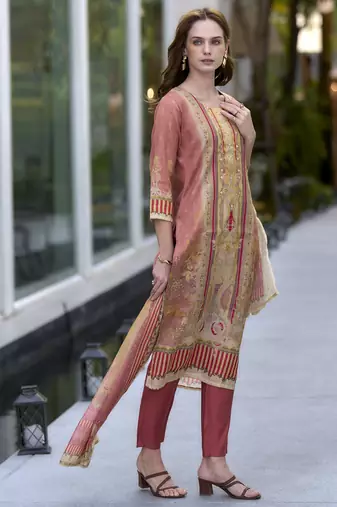 Silk blend kurta with bottom dupatta
