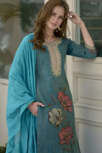 Tissue with floral print and embroidery party wear kurti set